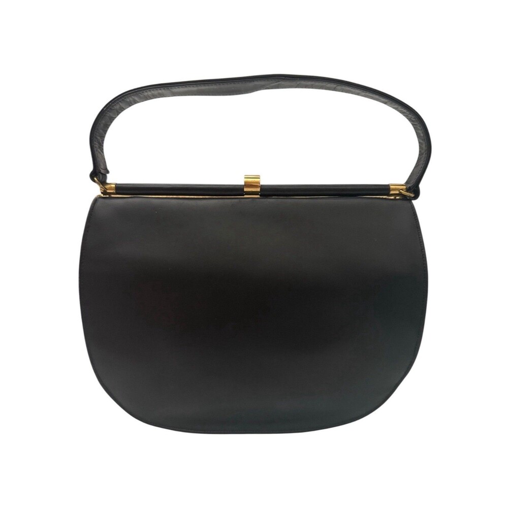 Vintage 1950s Escort Bag Black Leather Frame Handbag Mirror Coin Purse MCM - Picture 5 of 14